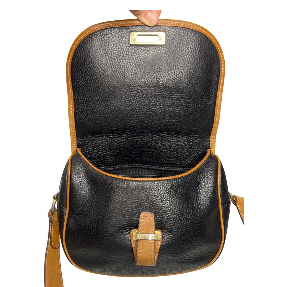 Celine Vintage Leather Crossbody Bag Black Brown Flap Italy Minimalist - Picture 8 of 15